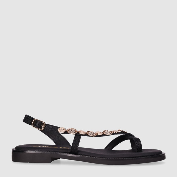 Sandalias de Piel - Negro - Tacón: 1 cm