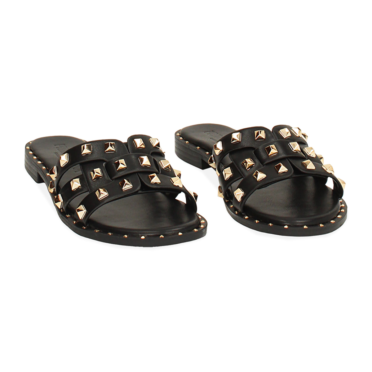 Sandali bassi donna neri con borchie oro