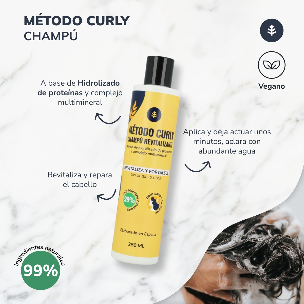 Pack Método Curly Champú, Mascarilla y Acondicionador - Acondicionador Sin Aclarado para Ondas y Rizos - Potente Fórmula Natural con Hidrolizado de Proteínas y Complejo Multimineral