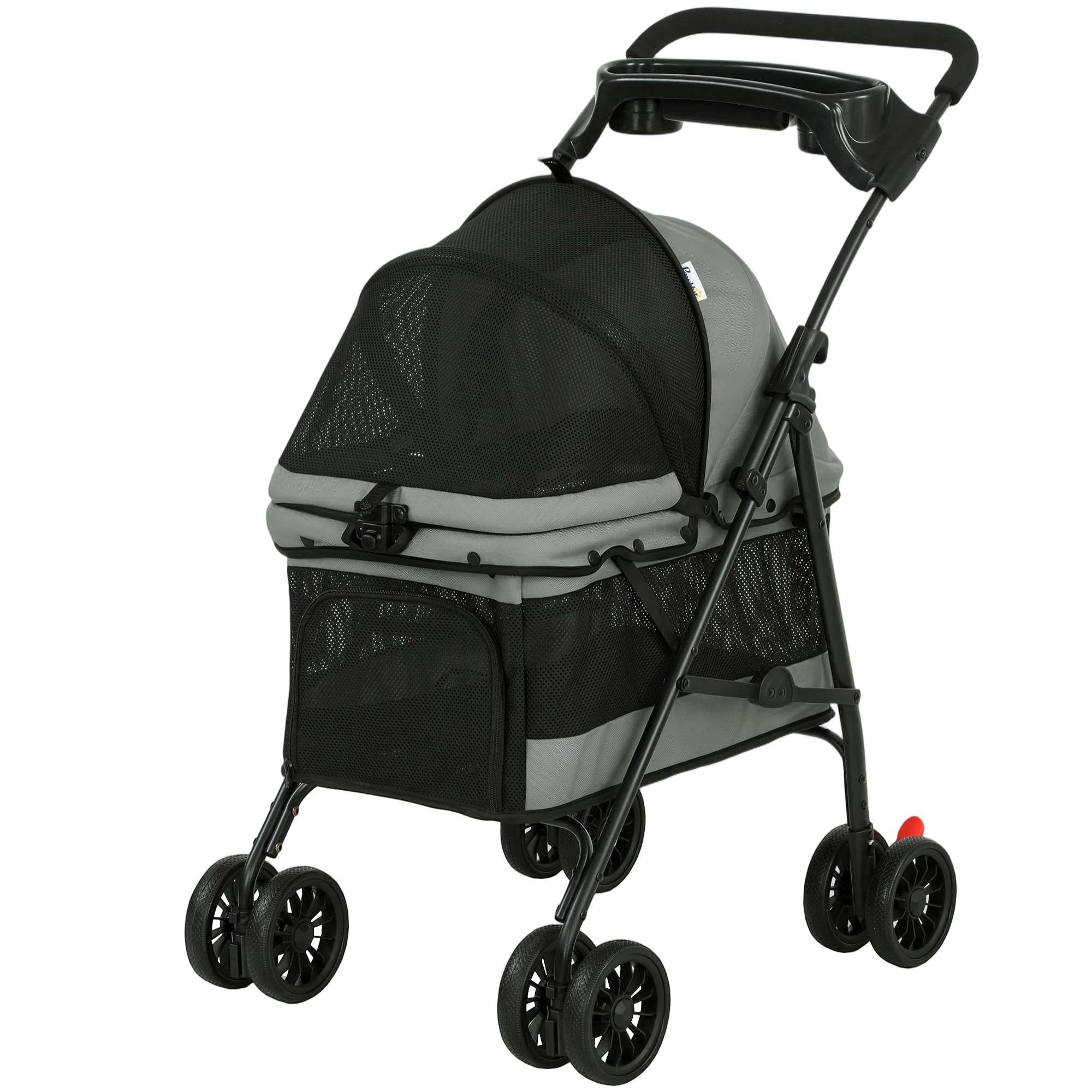Poussette pour chien pliable 4 roues coussin amovible gris