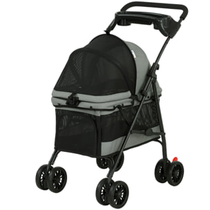 Poussette pour chien pliable 4 roues coussin amovible gris