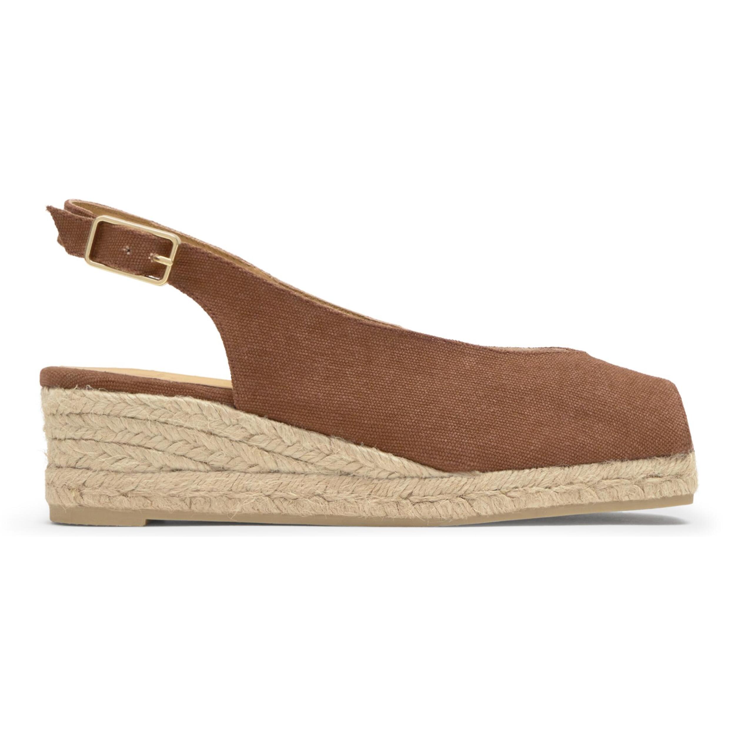 Alpargata de cuña 3 cm open toe en lona de algodón con punta cuadrada