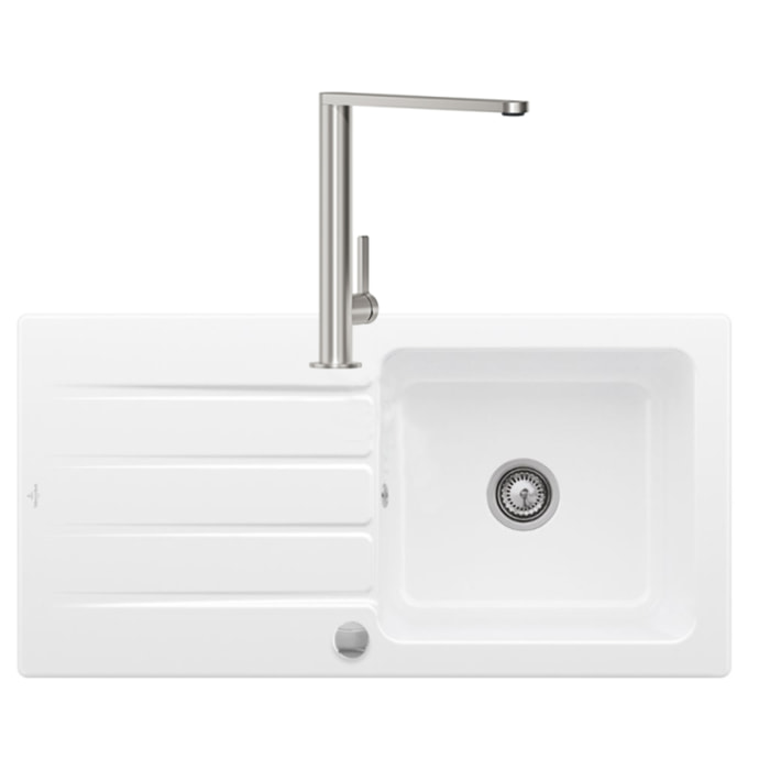 Evier 1 bac Architectura 60 vidage auto + Robinet de cuisine Finera Acier Massif