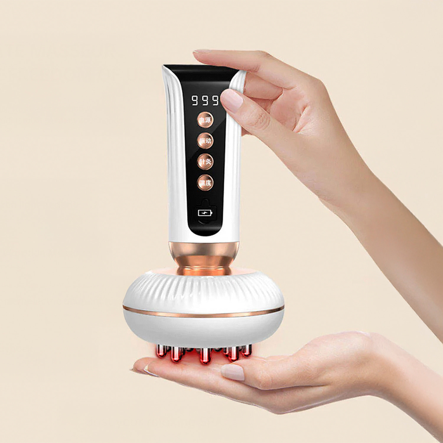 Masajeador corporal EMS + vibración con 9 intensidades y 9 niveles de temperatura.