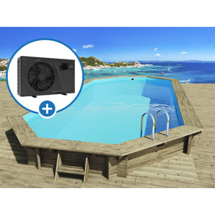 Piscine bois " Sevilla 130 " - 8.57 x 4.57 x 1.31 m + Pompe à chaleur 6 kw/h inverter "PowerLine by Hayward" - Noir