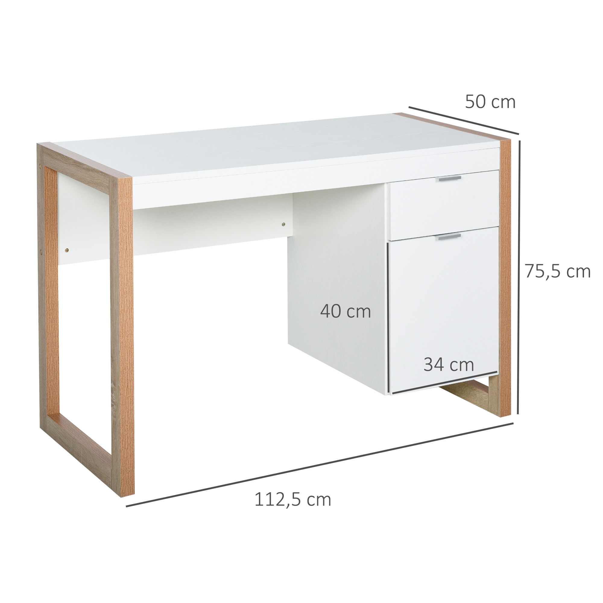 Mesa de Escritorio con Cajón Armario de Madera 112,5x50x75,5cm