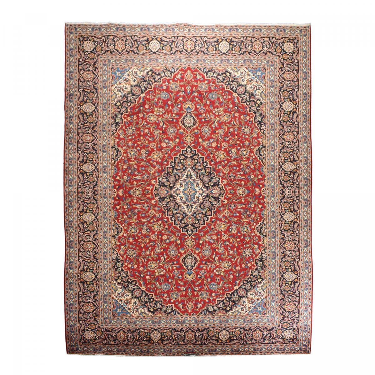 Authentique tapis persan Kashan de grandes dimensions, pièce unique, noué à la main en laine