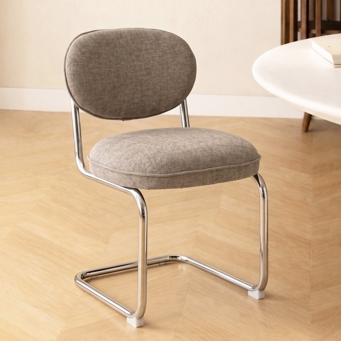 Lot de 2 chaises de salle à manger chromées en tissu chenille - LOU