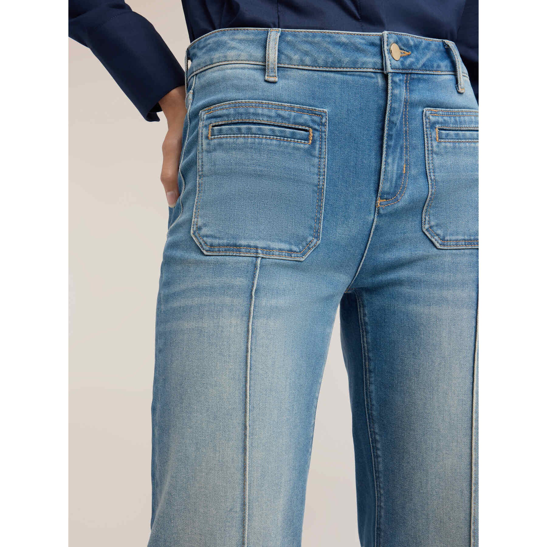 Motivi - Jeans wide leg con bolsillos patch - Light - blue
