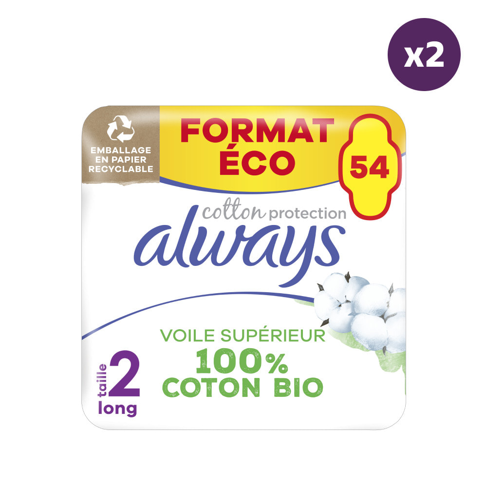 2x54 Serviettes Hygiéniques Always Cotton Protection - Long Plus