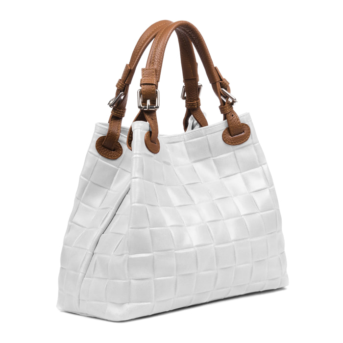 Emanuela borsa tote donna. Pelle autentica scamosciata grande con incisione geometrica.