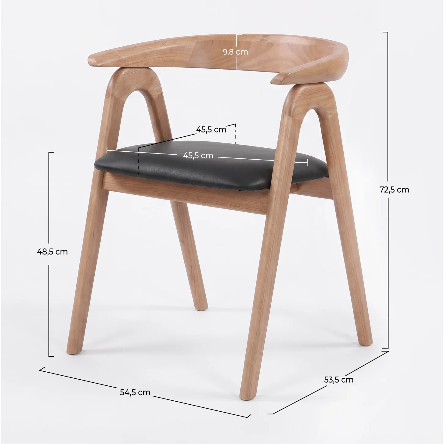 Chaise en bois d'hévéa blond et cuir synthétique noir - Hawa