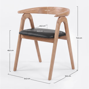 Chaise en bois d'hévéa blond et cuir synthétique noir - Hawa
