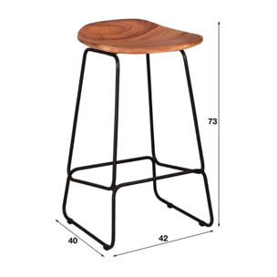 Djoda - lot de 4 tabourets de bar - bois massif d'acacia - Noir / Bois
