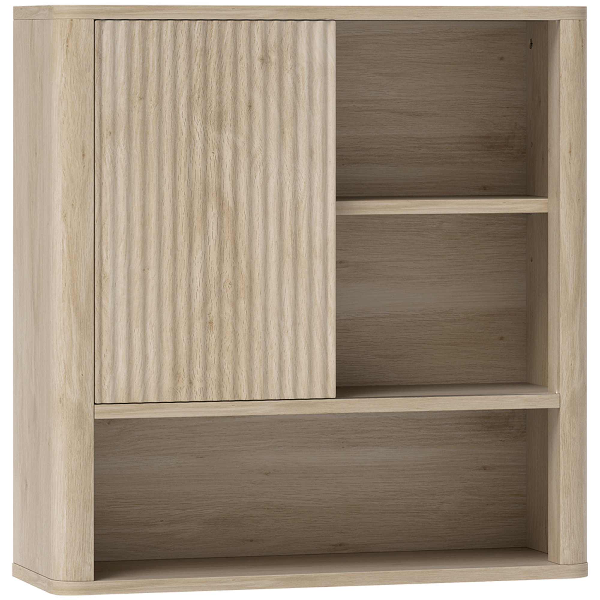 Armoire murale de salle de bain style bohème chic - porte coulissante, étagère, niche - effet bois clair