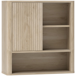 Armoire murale de salle de bain style bohème chic - porte coulissante, étagère, niche - effet bois clair