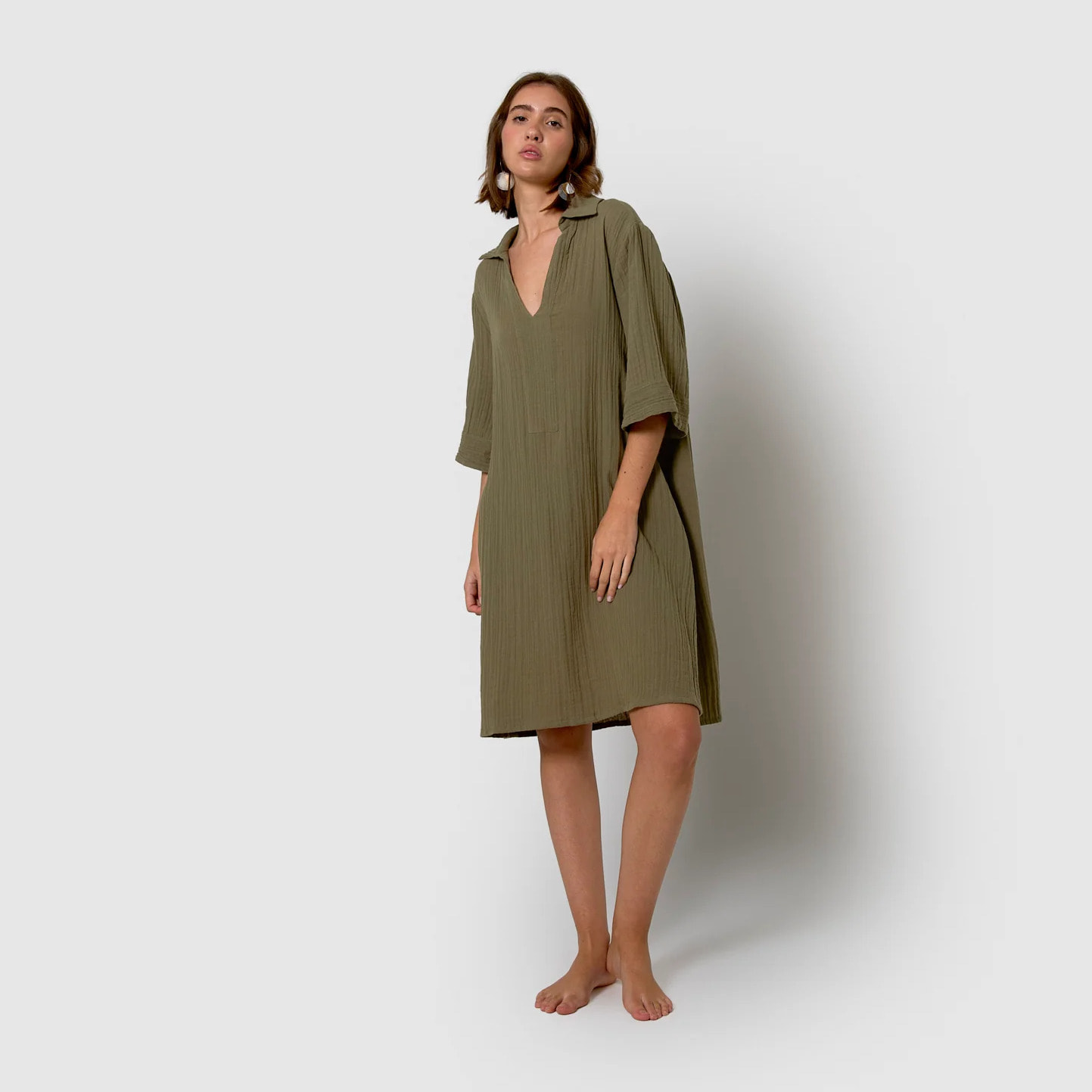 Vestido corto muselina verde cacería