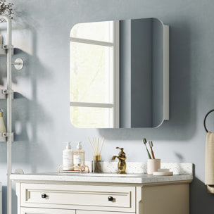 Armoire miroir murale salle de bain design arqué 2 portes dim. 68 x 13 x 66 cm blanc