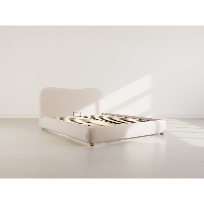 Hugo - lit coffre - 160x200 cm - en velours texturé - Beige