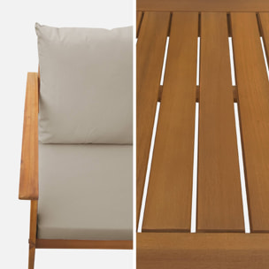 Salon de jardin en bois 4 places - Ushuaïa - Coussins écrus. canapé. fauteuils et table basse en acacia. design