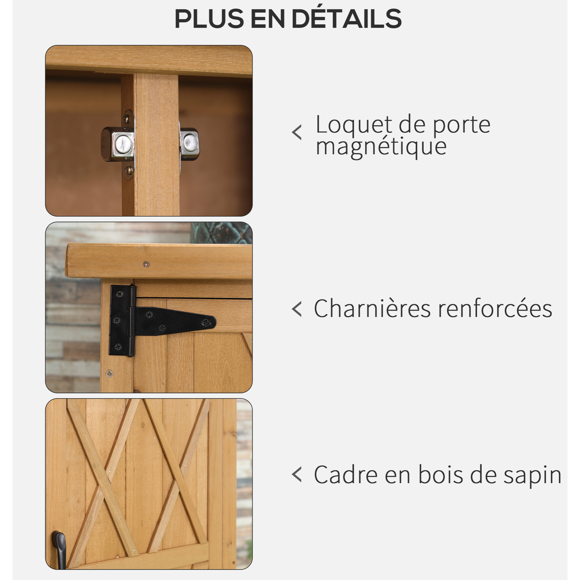 Abri de jardin armoire de jardin remise pour outils sur pied dim. 75L x 40l x 90H cm 3 étagères 2 portes toit tôle bois sapin pré-huilé