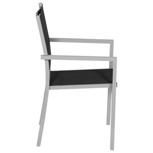 Lot de 10 chaises en aluminium gris - textilène noir
