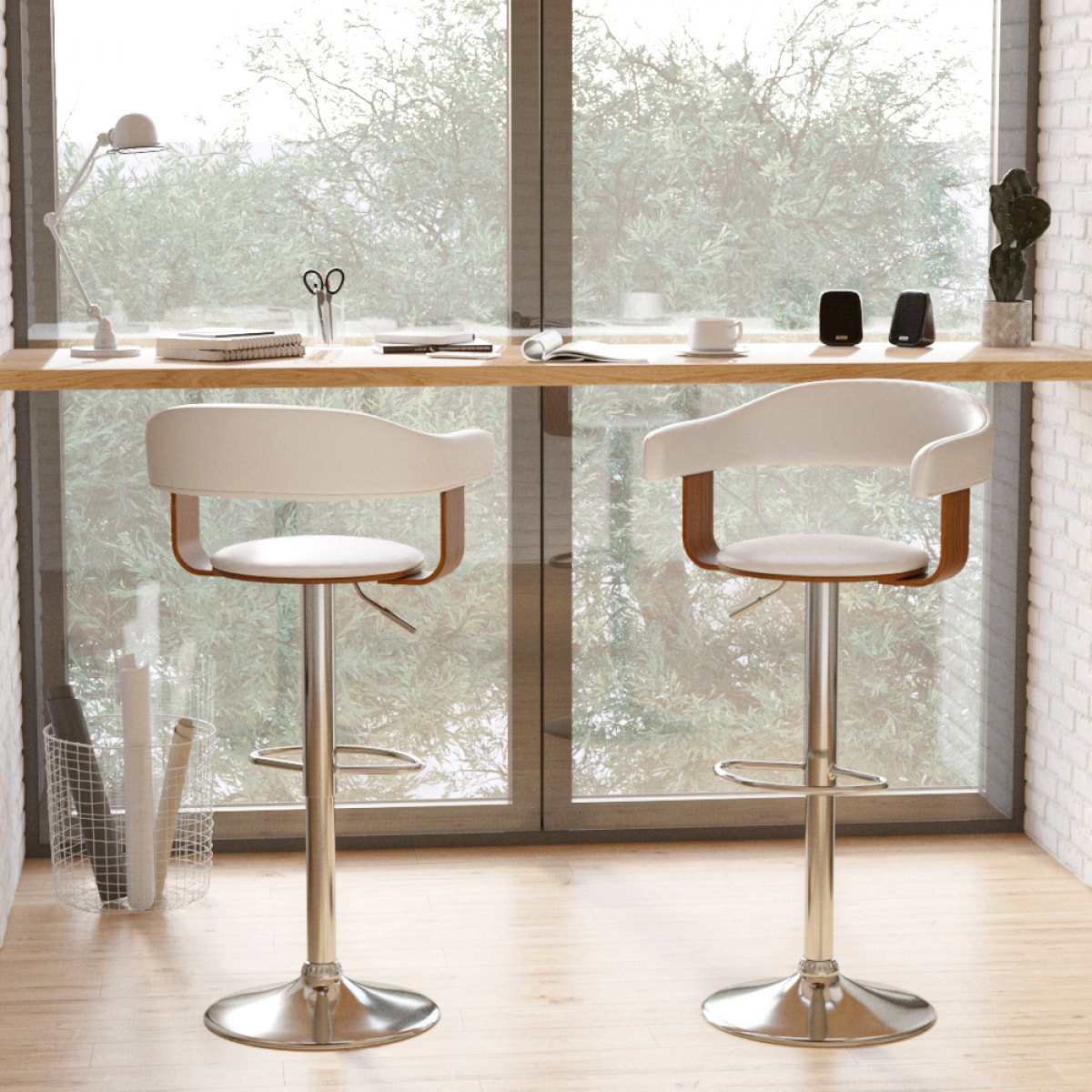 Chaise de bar réglable et pivotante 62/84 cm en cuir synthétique blanc - Harold