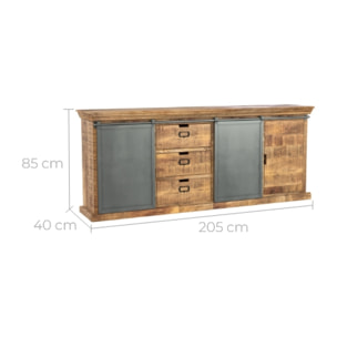 Grand buffet en bois et métal 3 portes 3 tiroirs - Tabuk