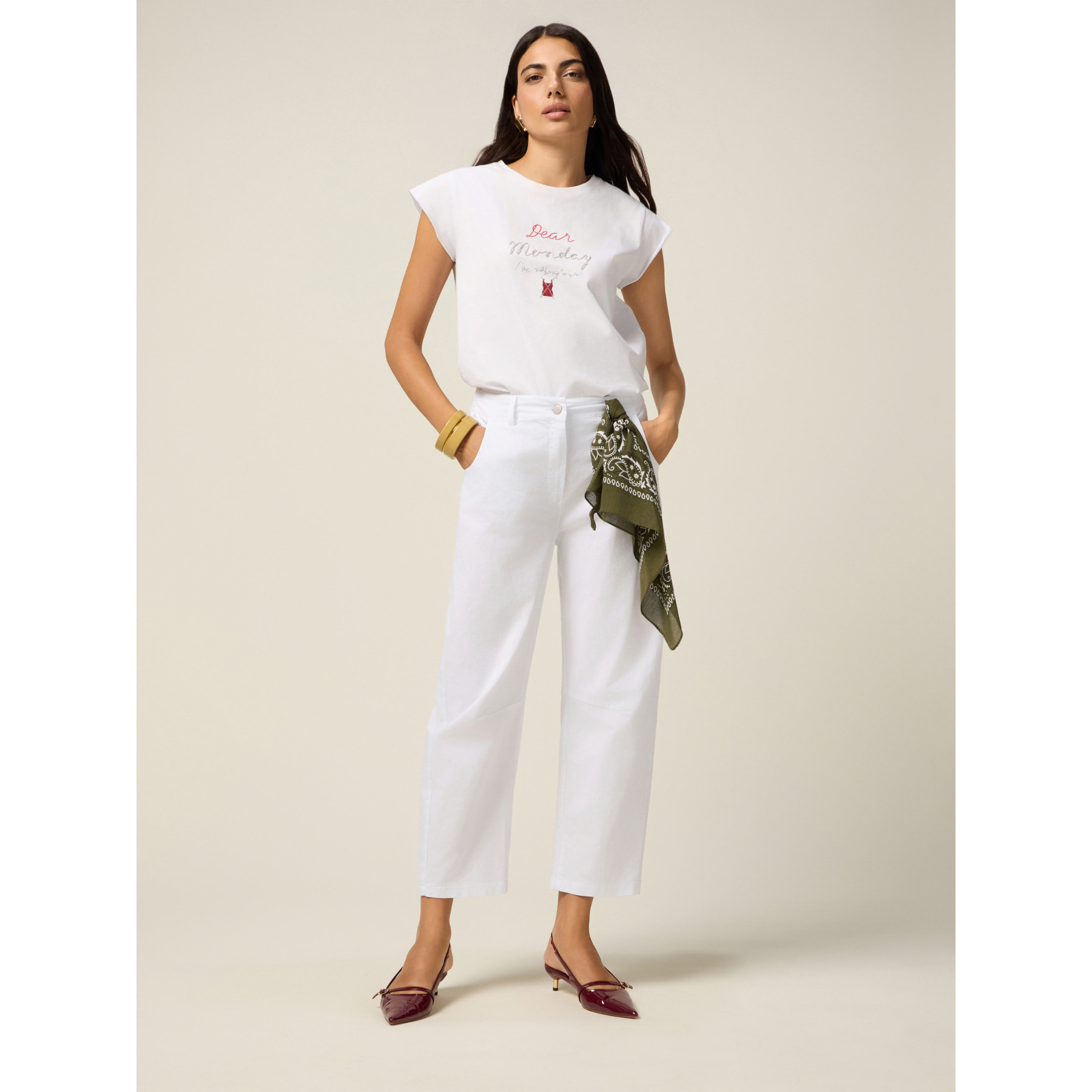 Oltre - Pantaloni barrel con bandana - Bianco