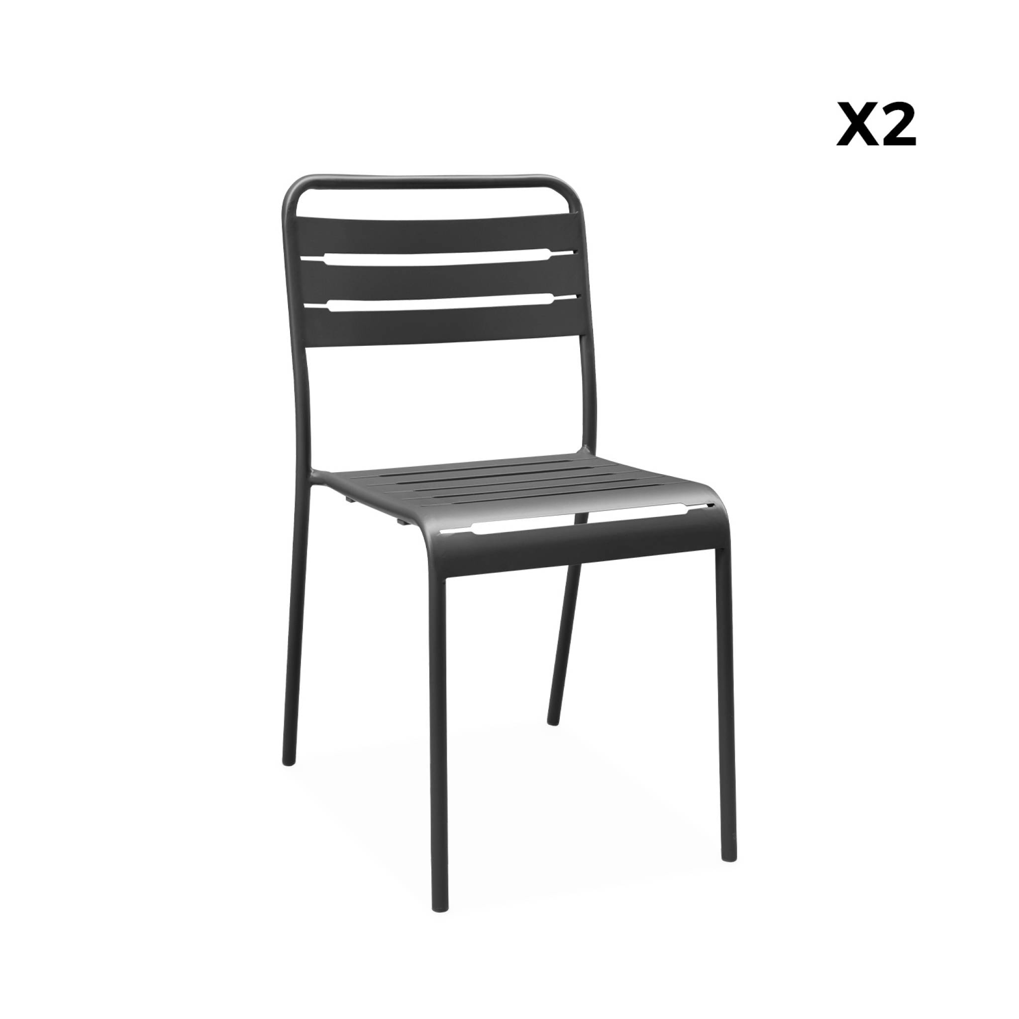 Lot de 2 chaises de jardin acier. 2 places. anthracite. Amelia. L44 x P52 x H79cm