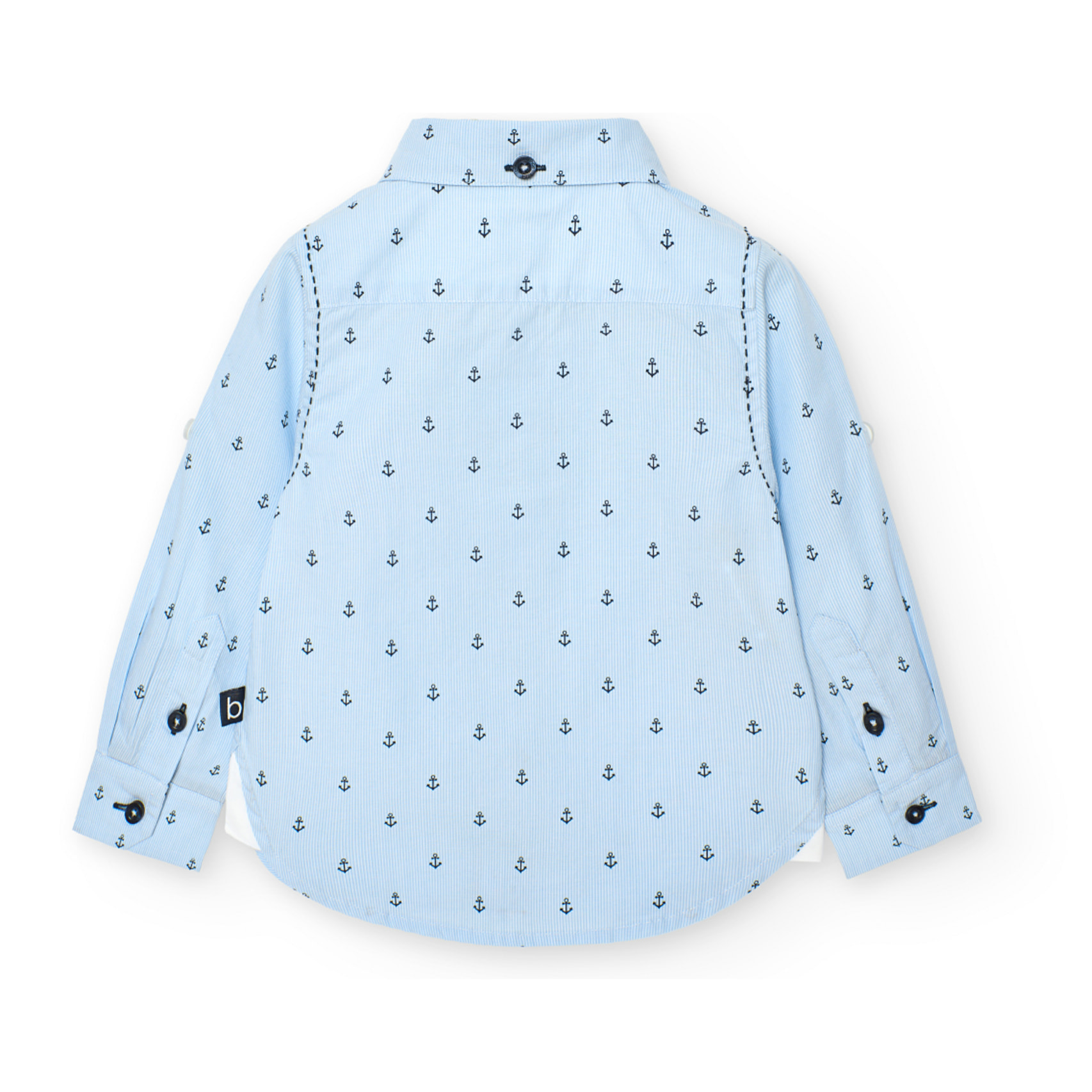 Camisa niño estampada, cuello camisero, mangas largas, azul
