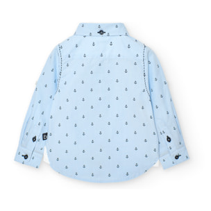 Camisa niño estampada, cuello camisero, mangas largas, azul