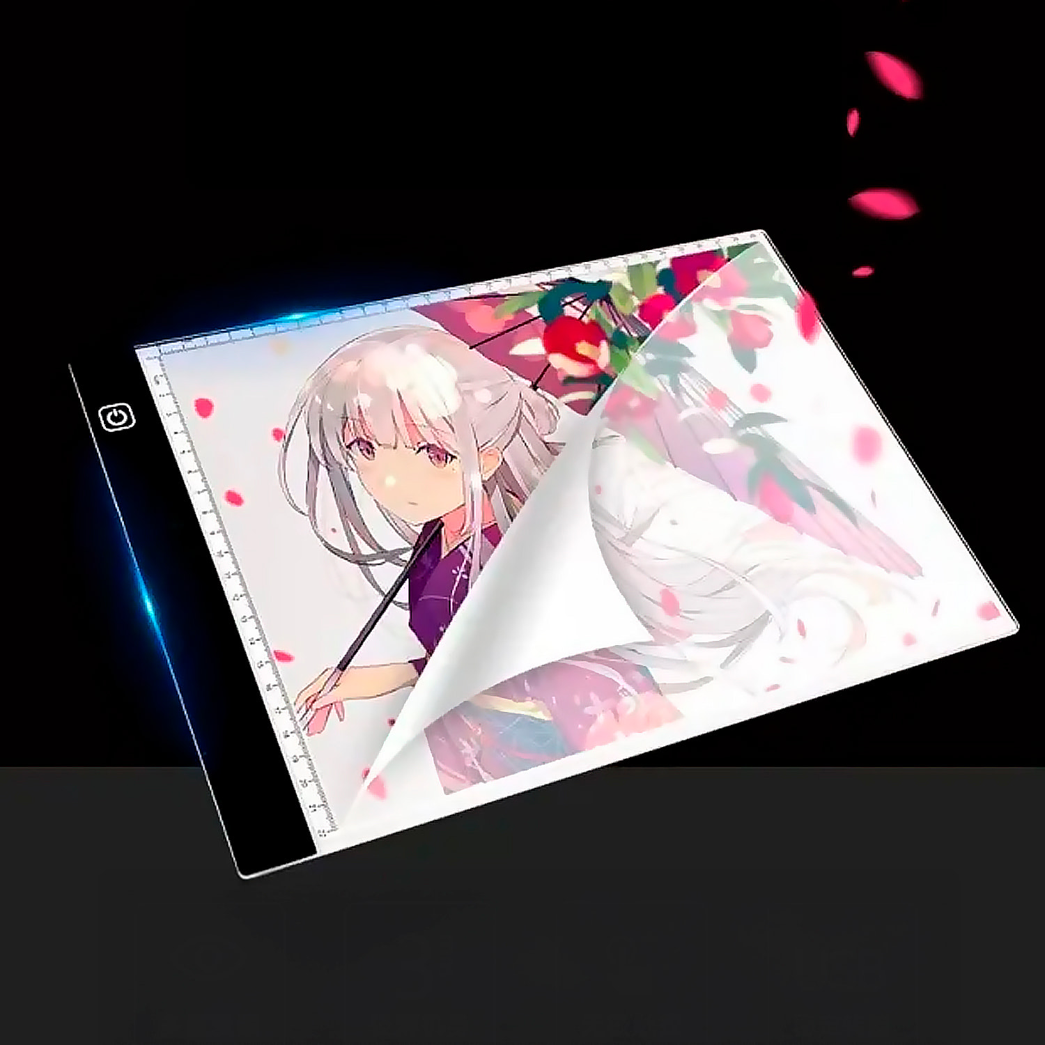 Mesa de dibujo LED retroiluminada tamaño A3 con escala.