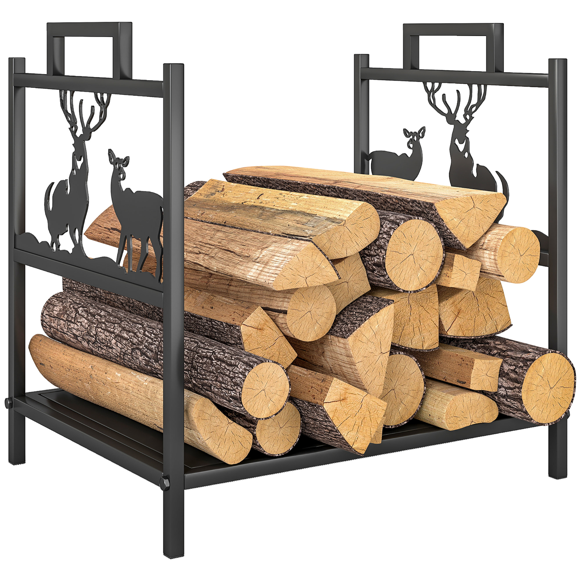 Outsunny Estante de Leña Metálico, 42,5x33,5x43 cm, Leñero Exterior Decorativo Resistente con Asas, Soporte de Madera para Chimenea, para Jardín, Terraza