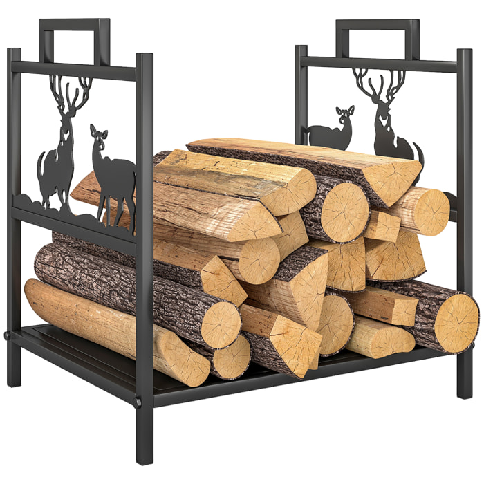 Outsunny Estante de Leña Metálico, 42,5x33,5x43 cm, Leñero Exterior Decorativo Resistente con Asas, Soporte de Madera para Chimenea, para Jardín, Terraza
