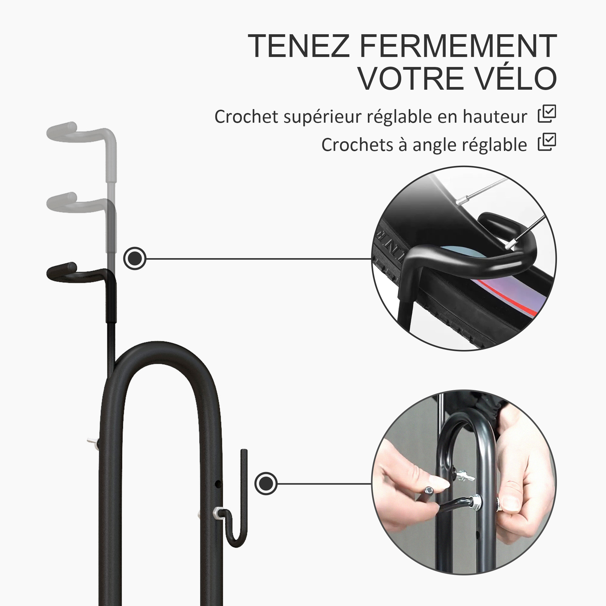 Râtelier vélo - porte-vélo autoportant - compatible roues 6-28 pouces - antidérapant - métal noir