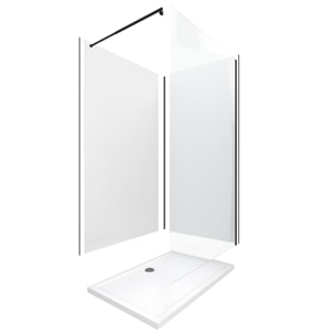 Pack douche à l'Italienne 90x120 - Kit Panneaux muraux Blanc/Noir + receveur + Paroi transparente
