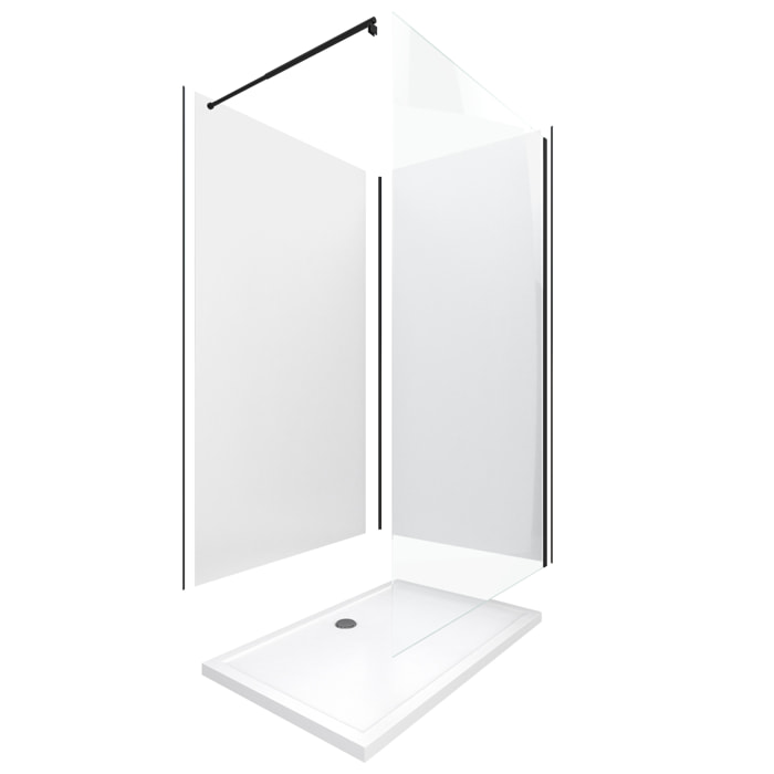 Pack douche à l'Italienne 90x120 - Kit Panneaux muraux Blanc/Noir + receveur + Paroi transparente