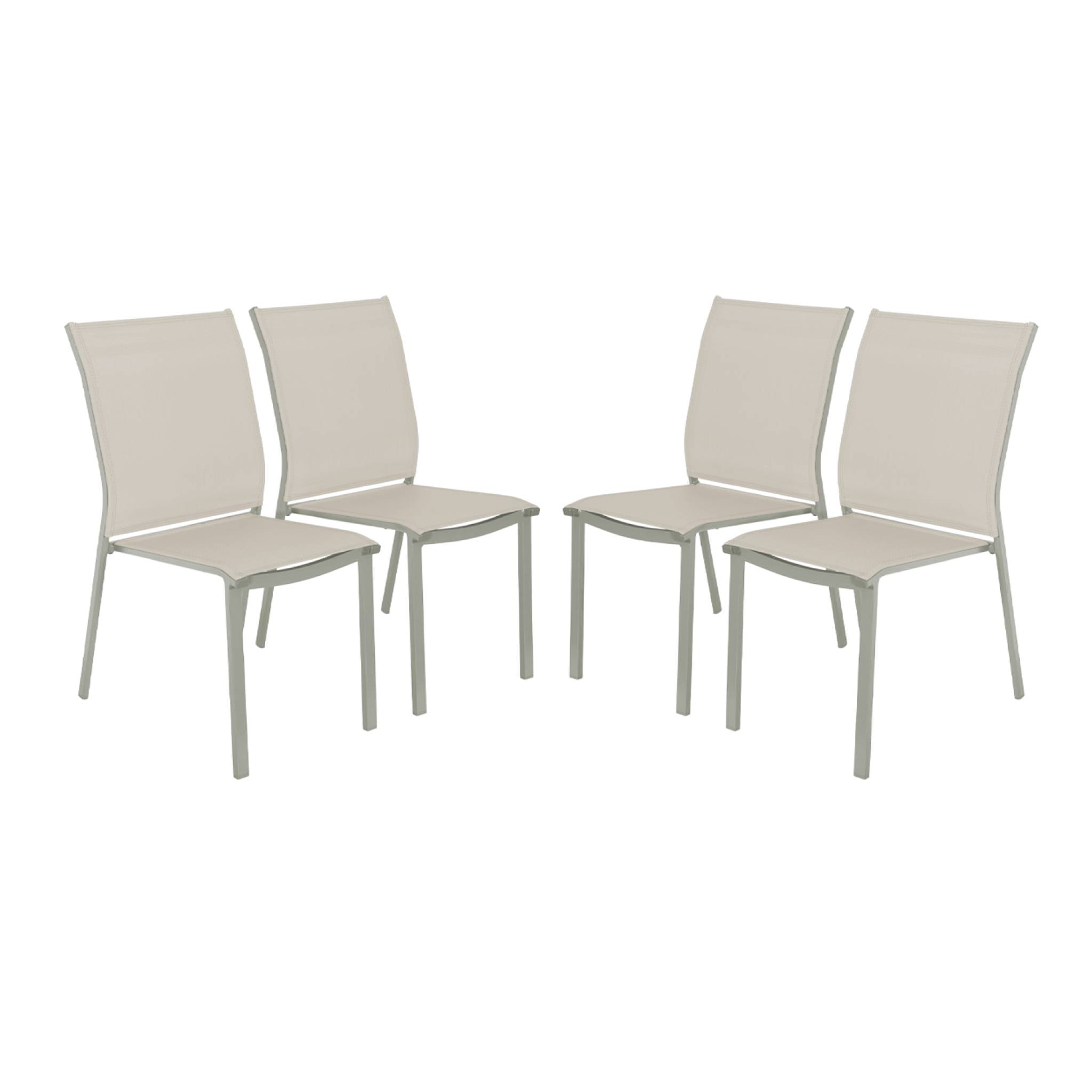 Lot de 4 chaises de jardin CLEVELAND empilables aluminium et textilene kaki. 64.5 x 45.5 x 89.5 cm