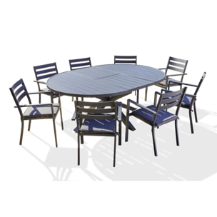 PELOSA - Ensemble repas 8 places en aluminium anthracite avec rallonge papillon