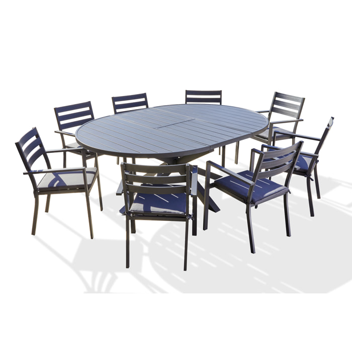 PELOSA - Ensemble repas 8 places en aluminium anthracite avec rallonge papillon