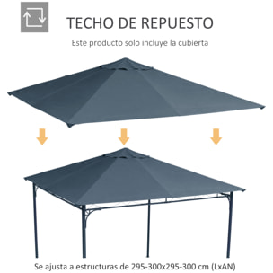 Techo de Repuesto 2,98x2,95 m para Cenador de Jardín Cubierta de Repuesto de Gazebo Pabellón Exterior con 8 Orificios de Drenaje y Ventilación Gris
