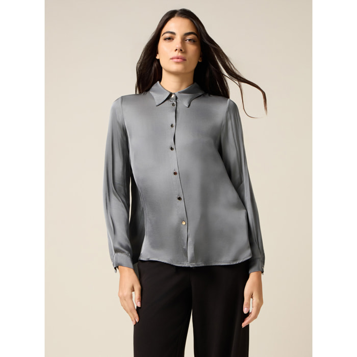 Oltre - Camisa de satén de viscosa - Gris
