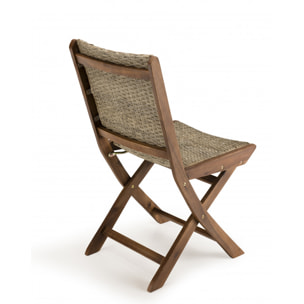 VICTOIRE - Ensemble de 2 chaises de jardin pliantes en bois Acacia et rotin synthétique