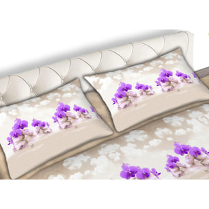 Completo Lenzuola 100% Cotone Floral Cloud Lilla CN Misura Letto Matrimoniale