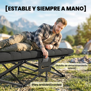 Cama Plegable Camping con Colchón Extraíble Cama de Acampada Portátil Extra Ancha 80 cm Tela Oxford 600D con Reposacabezas Bolsa Transporte Bolsillo Carga 200 kg para Playa Senderismo Negro