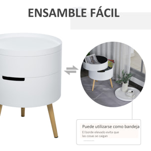 Mesa Auxiliar de Salón Moderna Mesita de Noche con Tapa Extraíble 2 Espacios de Almacenamiento y Patas de Madera para Dormitorio Sofá Esquina Ø38x48,3 cm