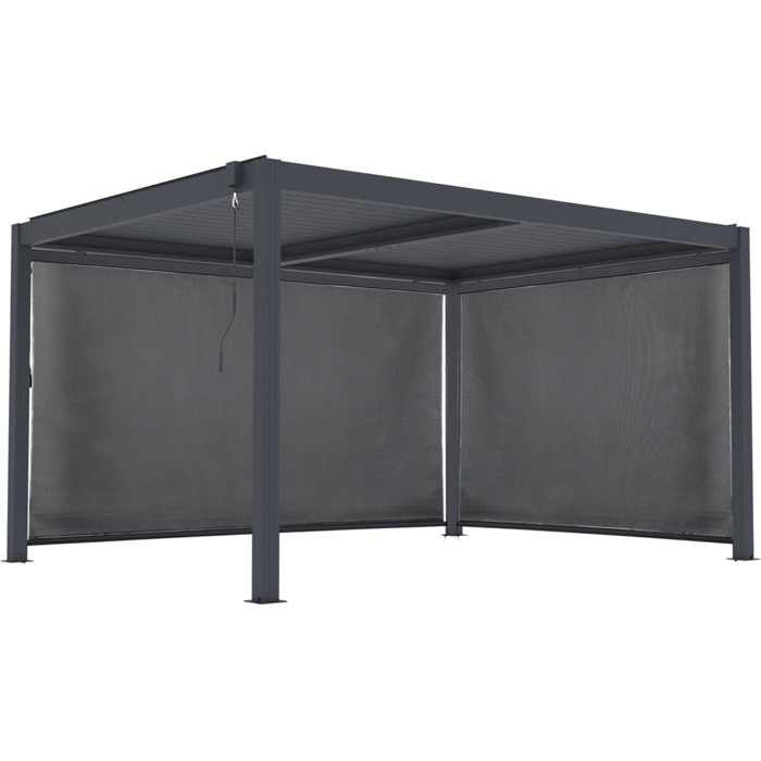 Pergola bioclimatique avec led et 2 stores en aluminium "Windsor premium" - 3 x 4 m - Gris