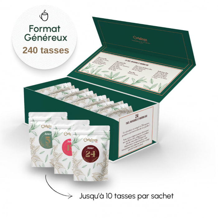 Calendrier Familiale de l'Avent Thé/Infusion Bio - 240 Tasses/10 tasses par Jour