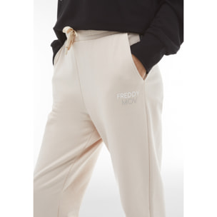 Pantaloni comfort fit vita alta in felpa garzata